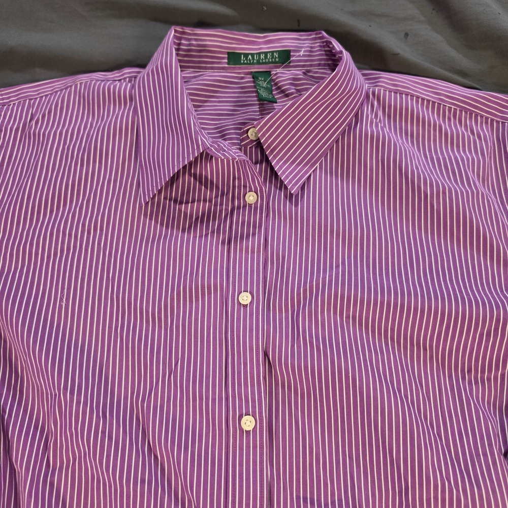 Lauren Ralph Lauren Purple White Striped Cotton Button Down Shirt Womens 3X